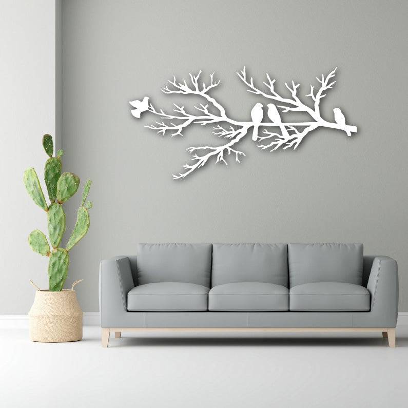 Birds on branch steel art silhouette made from metal