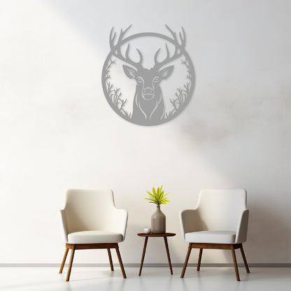 Deer steel wall art silhouette in a modern living room