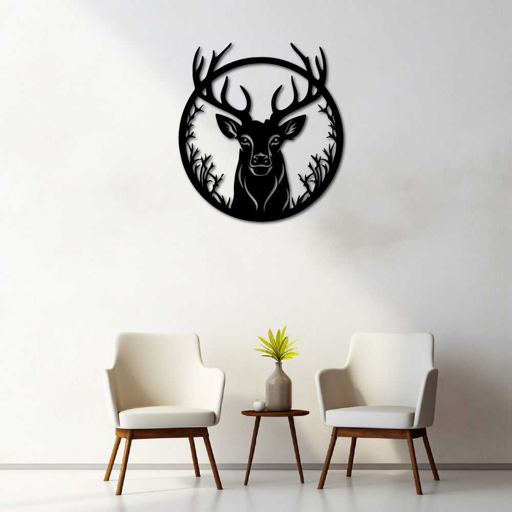 Deer steel wall art silhouette in a modern living room