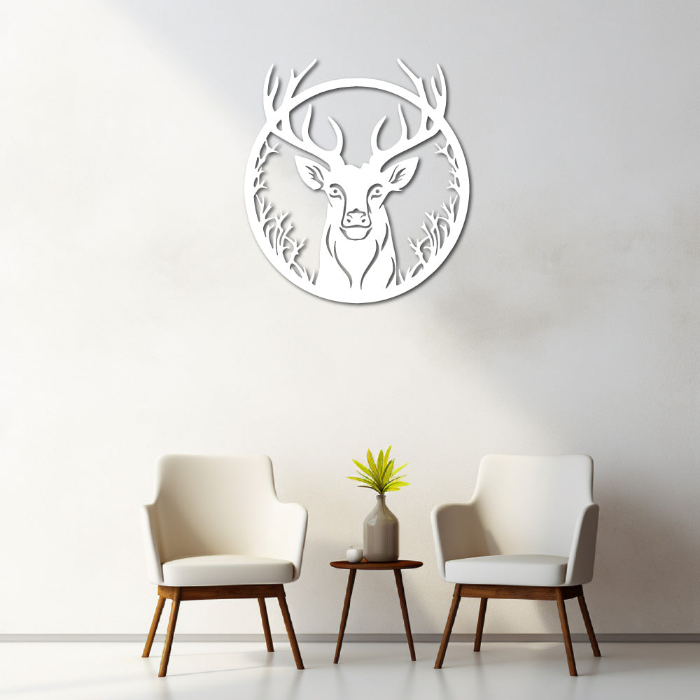 Deer steel wall art silhouette in a modern living room