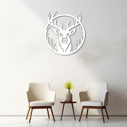 Deer steel wall art silhouette in a modern living room