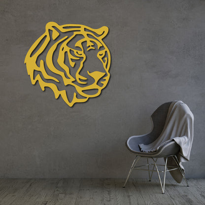 Steel wall art silhouette of a tiger's face, a bold and modern design for nature-inspired home decor