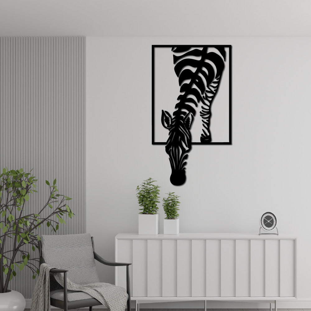 Steel wall art silhouette featuring a zebra's bold profile, perfect for modern and wildlife-inspired home decor